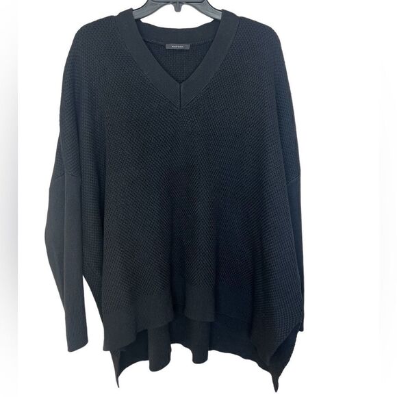 Natori Black Long Sleeve Cashmere Blend V-Neck Oversized Sweater Size Small - Picture 1 of 9